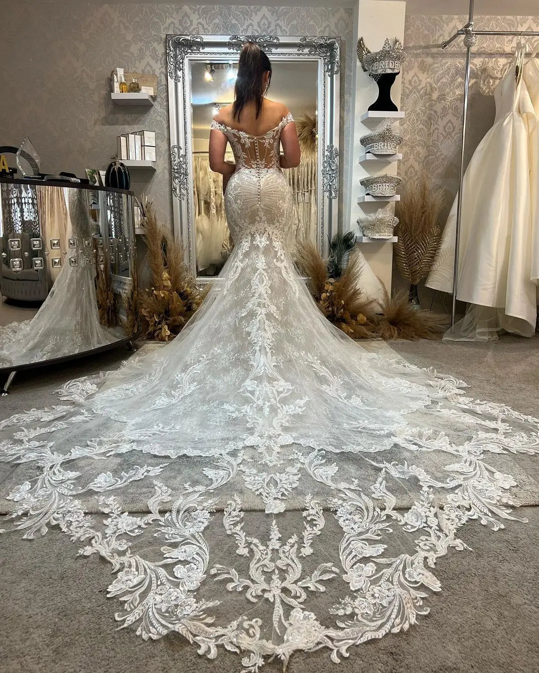 Lakshmigown Princess Lace Appliques Mermaid Wedding Gown for Women Customized Off the Shoulder Wedding Dress Vestido de Boda