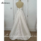 Lakshmigown Satin Mermaid Wedding Dress Spaghetti Straps Vestido Civil Princess Bridal Dress Backless with Bow