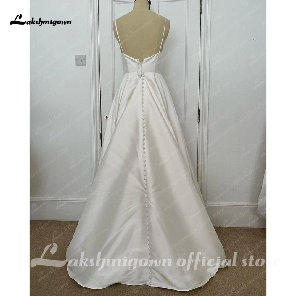 Lakshmigown Satin Mermaid Wedding Dress Spaghetti Straps Vestido Civil Princess Bridal Dress Backless with Bow