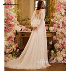 Lakshmigown Chic Chiffon Beach Wedding Dress for Women V-neck Puff Sleeves A-line High Slit Vestidos De Novia Customized