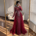Serene Hill Nude Muslim High Neck Mermaid Evening Gowns 2026 Long Sleeves Overskirt Party Dress for Women DLA73203A Customized