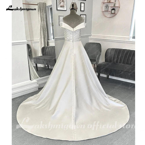 NumberSea Robe de Mariée en Satin pour Femmes Grandes Tailles 2025 Mariage Col Bateau Robes Civiles Robes de Mariée Dos N