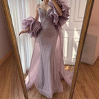 Serene Hill Pink Strapless Mermaid Beaded Evening Dresses with Cape Elegant Party Gowns for Women Customized DLA72896