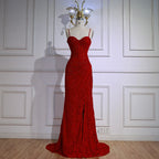 Abito da Sera Rosso Elegante con Spacco LA72998