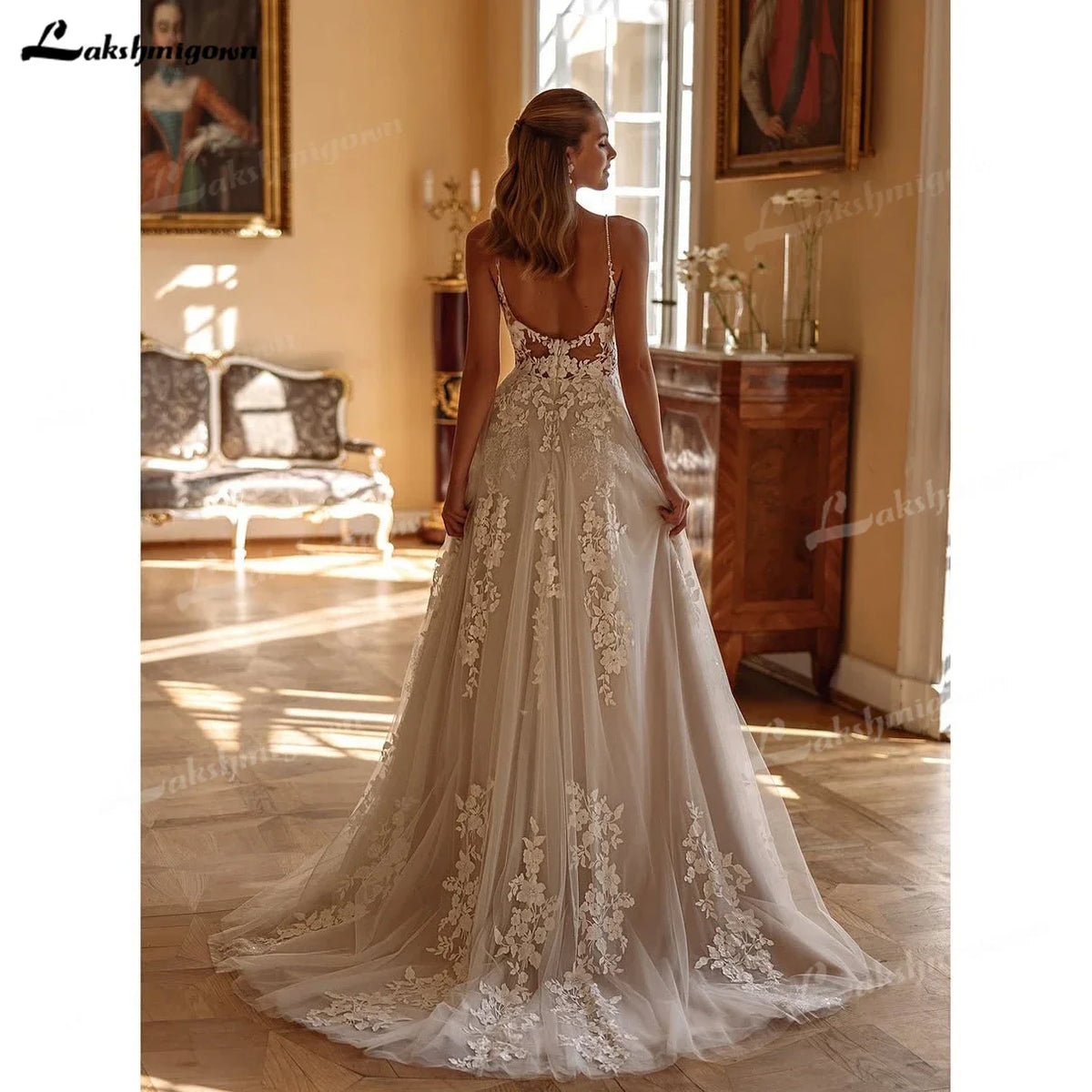 Lakshmigown Sexy Wedding Dresses Illusion Bride Gowns Appliques Floor Length Vestido Customized
