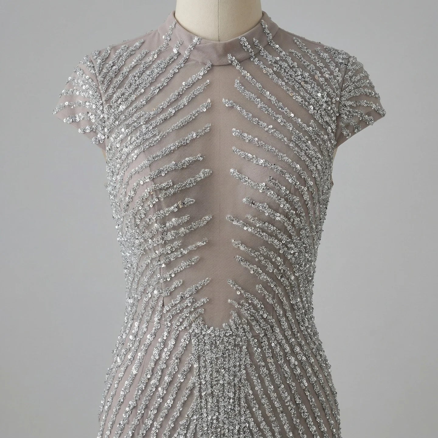 Serene Hill Silver 2026 High Neck Cap Sleeve Mermaid Evening Dress Luxury Beaded Party Gowns Vestidos Customized DLA73221
