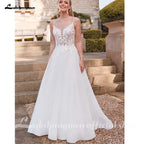 Lakshmigown Vintage Wedding Dresses for Bride Spathetti Straps V-neck Illusion Lace Appliques Robe De Mariee Customized