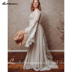 Lakshmigown Bohemian Boho Wedding Dress Lace Chiffon Long Sleeve Open Back V Neck Plus Size Vestidos De Novia Customized