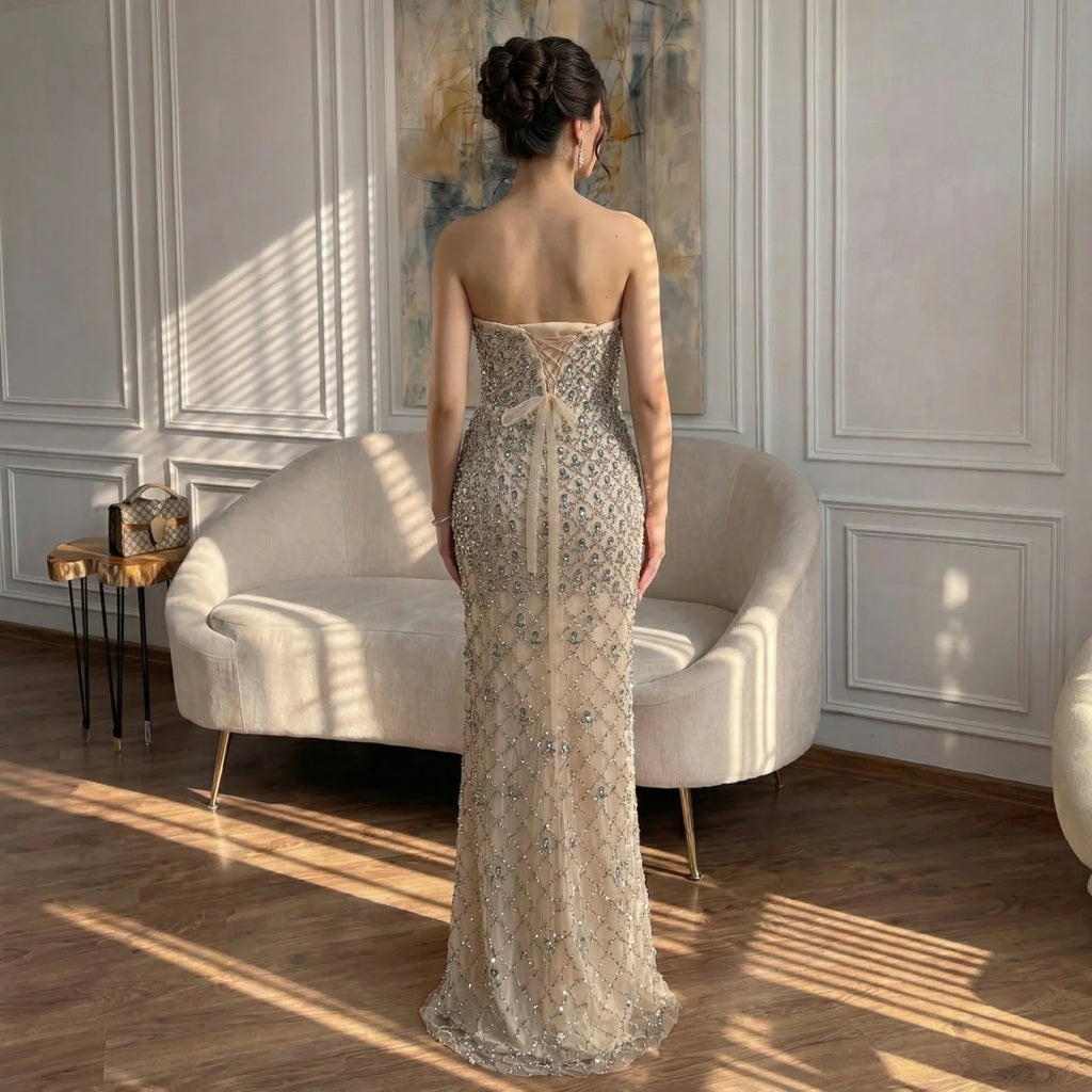 Serene Hill Luxury Beaded Blue Mermaid Glamorous Evening Party Dresses 2026 Formal Occasion Gowns for Women Customized DLA73226