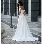 Lakshmigown Pleat Beading A-Line Wedding Dress Strapless High Slit Off The Shoulder Backless Bridal Gown Vestidos De Customized