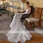 Loverxu Mermaid Sexy Wedding Dresses Strapless Long Sleeve Vestido De Novia Beading Appliques 3D Flowers Custom Made Bridal Gown