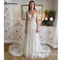 Lakshmigown Spaghetti Straps Lace Wedding Dress Sexy Bridal Robe Plunging V Neck Tulle Boho Wedding Gown Abiti Sposa Customized