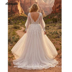 Lakshmigown A-Line Plus Size Wedding Dresses with Slit Classic Long Puff Sleeves Bridal Gowns Backless Tulle Robe De Customized