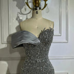Serene Hill 2025 Dubai Grey Mermaid One Shoulder Beaded Long Evening Dresses Gowns For Formal Occasion DLA72650 Customized