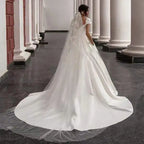 Lakshmigown Satin Wedding Dress Bridal Skirt Lady A-Line Trailing Applique Short Sleeves Vestidos Para Mujer Customized