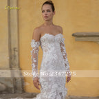 Loverxu Mermaid Sexy Wedding Dresses Strapless Long Sleeve Vestido De Novia Beading Appliques 3D Flowers Custom Made Bridal Gown