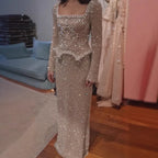 Elegant Beaded Pearl Mermaid Evening Dress with Long Sleeves for Wedding Occasion Serene Hill 2025 Customized DLA72919A