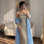 Serene Hill Luxury Beaded Blue Mermaid Glamorous Evening Party Dresses 2026 Formal Occasion Gowns for Women Customized DLA73226