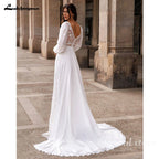 Lakshmigown Summer Chiffon Wedding Dress 2026 Puff Sleeves Lace Split A Line Sweep Train Woman Bridal Gown Boho Customized