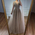 Serene Hill 2026 Customized Pink Luxury Beaded A Line Evening Dress with Cape Sleeves Party Gowwns for Wedding Guest DLA73269