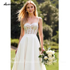 Lakshmigown Lace Ivory A Line Spaghetti Straps Garden Wedding Dress Crepe SatinCustomized Country Bridal Gowns vestido femininos