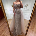 Serene Hill Customized 2026 Red Off Shoulder Mermaid Beaded Overskirt Evening Dress Wedding Party Gowns for Women DLA71922