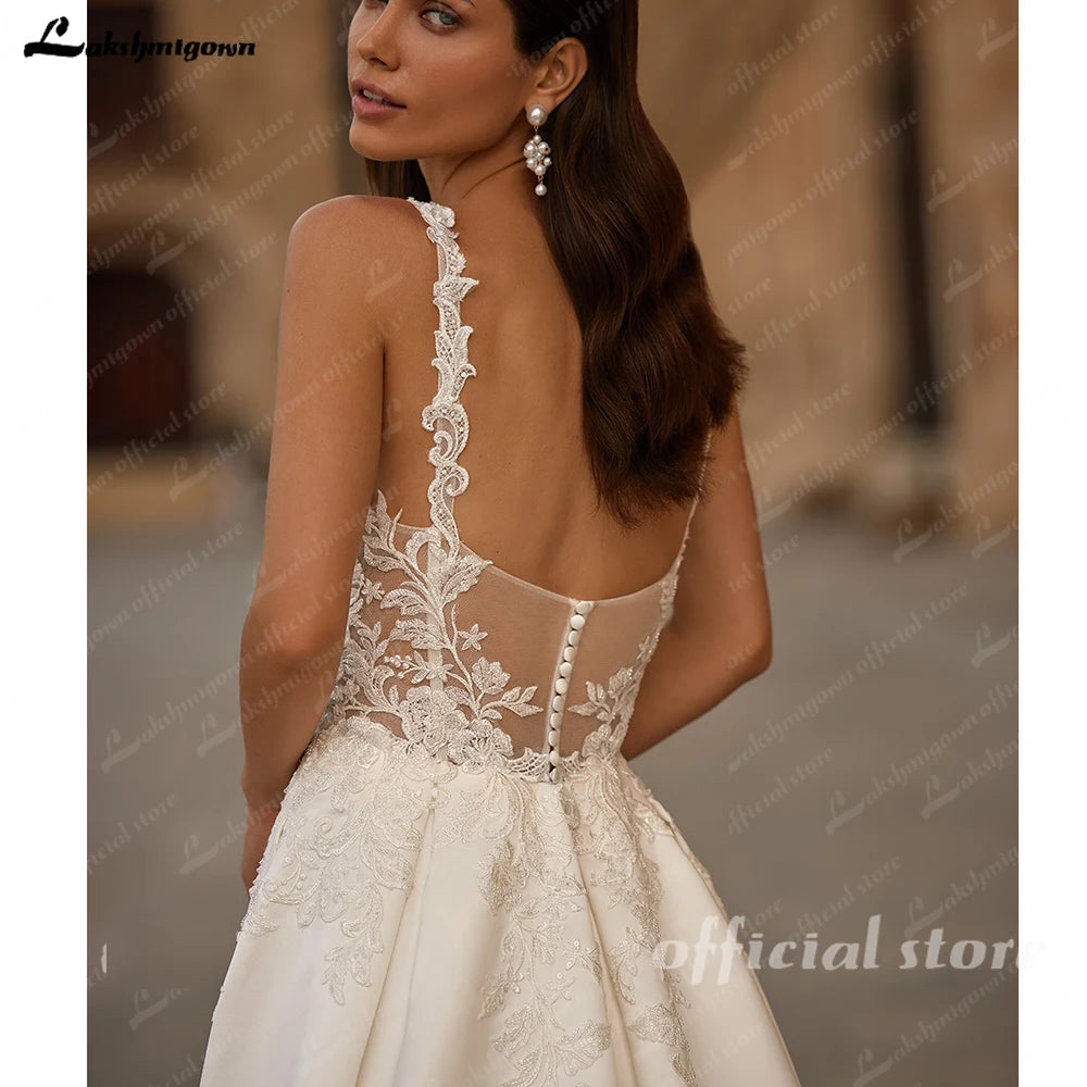 Lakshmigown Satin Wedding Dress Beach Summer 2025 Vestidos Elegant Long Bridal Gowns Lace Appliques Customized