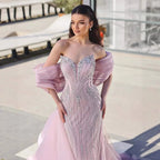 Serene Hill Pink 2025 Mermaid Beaded Evening Dresses with Cape Wedding Party Gowns for Women DLA73061 Customized