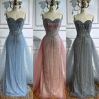 Abito da sera sirena con perle rosa, perline e sopragonna in stile arabo LA72811B