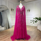 Serene Hill V-neck Turquoise Beaded Mermaid Evening Dress with Cape Plus Size Party Gowns for Women DLA72168A Customized