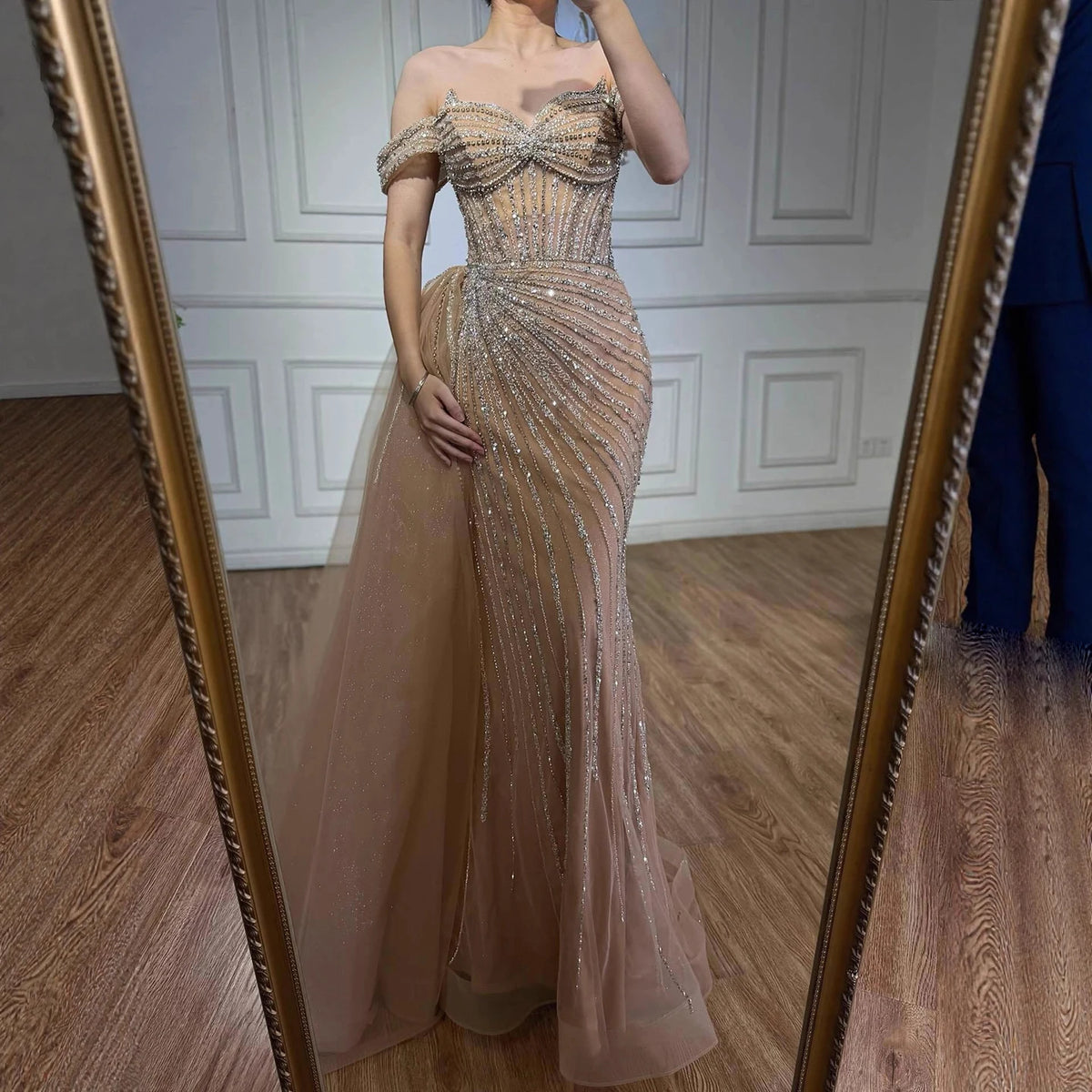 Serene Hill Customized Elegant Off the Shoulder Mermaid Evening Dresses with Skirt Formal Party Gowns for Women DLA73139