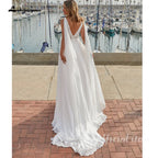 Lakshmigown Beach Wedding Dress Sexy Sleeveless V Neck See Through Lace Applique Chiffon A Line Split Bridal Gown Customized
