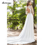Lakshmigown Boho A-Line V-neck Long Sleeve Chiffon Lace Wedding Dress Split Front Backless Button Appliques Bridal Go Customized