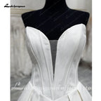 Lakshmigown V Neck Wedding Gowns for Women Bride Elegant Satin Sleeveless Pleats Robe Civil Bridal Wedding Dress Customized