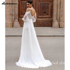 Lakshmigown Puffy Long Sleeve Boho Beach Wedding Dresses 2026 Off Shoulder Lace Chiffon V Neck Bridal Gown Customized