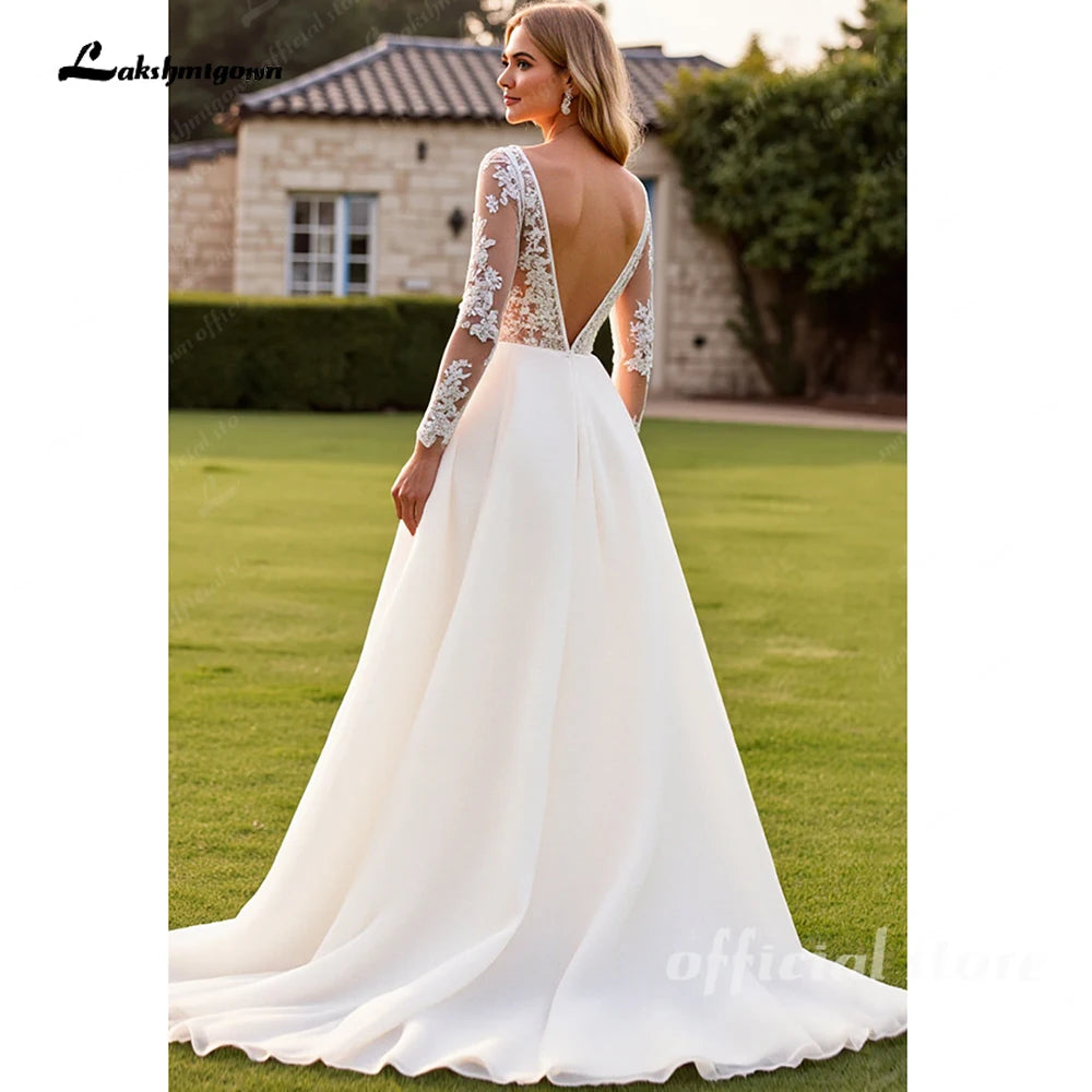 Lakshmigown lvory A Line Long Sleeves Lace Appliqued Wedding Dress 2026 Sweep Train Brides Gown Vestidos De Novia Customized