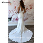 Lakshmigown Crepe Satin Mermaid Wedding Dresses Crystal Beads V-Neck Sleeveless Backless Bridal Gown Vestido De Noiva Customized