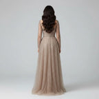 Serene Hill Custoomized Caramel Evening Prom Dress 2026 Elegant Long Sleeves A-Line Arabic Muslim Formal Party Gown DLA72563A