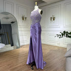 Serene Hill Customized 2025 Lilac Halter Side Slit Mermaid Evening Gown Wedding Party Bridesmaid Dress for Women DLA72668