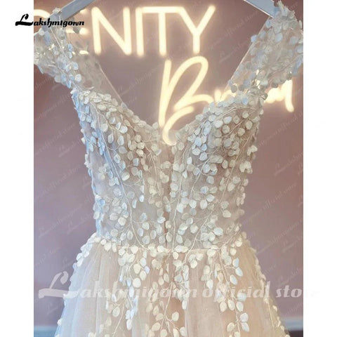 NumberSea Prinzessin Brautkleider V-Ausschnitt Flügelärmeln 2025 Vestidos Civil Boho Brautkleid Knöpfe Illusion Zurück 