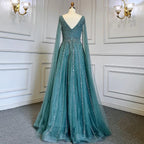 Serene Hill Customized Pink A-Line Cape Sleeves Luxury Beaded Evening Dresses Party Gowns 2025 For Women Wedding DLA71567