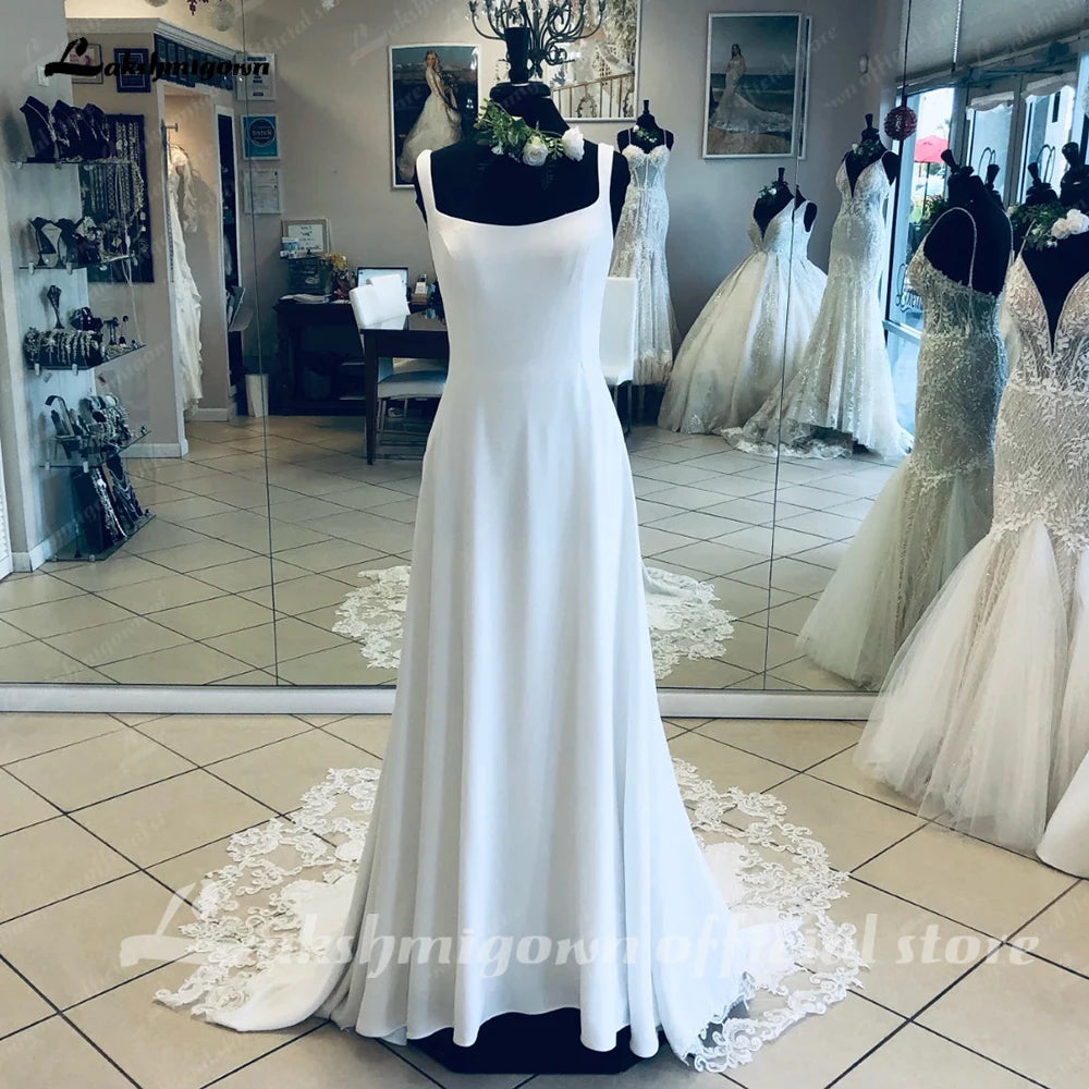 Lakshmigown Scoop Neck Lace Backless Soft Satin Wedding Dress for Women Customized Bridal Gown Court Train robe mariée sirene