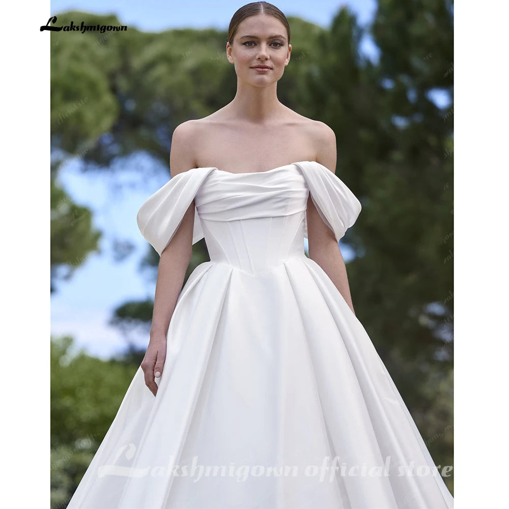 Lakshmigown Pleat Off The Shoulder A-Line Wedding Dress Sweetheart Women 2026 Backless Sweep Train Vestidos De Novia Customized