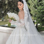 Mocaca Customized Luxury Sequins Lace Applique Ball Gown Wedding Dress Off Shoulder Appliques Long Sleeve Bridal Gown