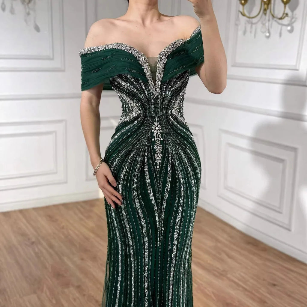 Serene Hill Customized Gold Mermaid Evening Dress 2026 Luxury Beaded Party Gowns for Women DLA73142A