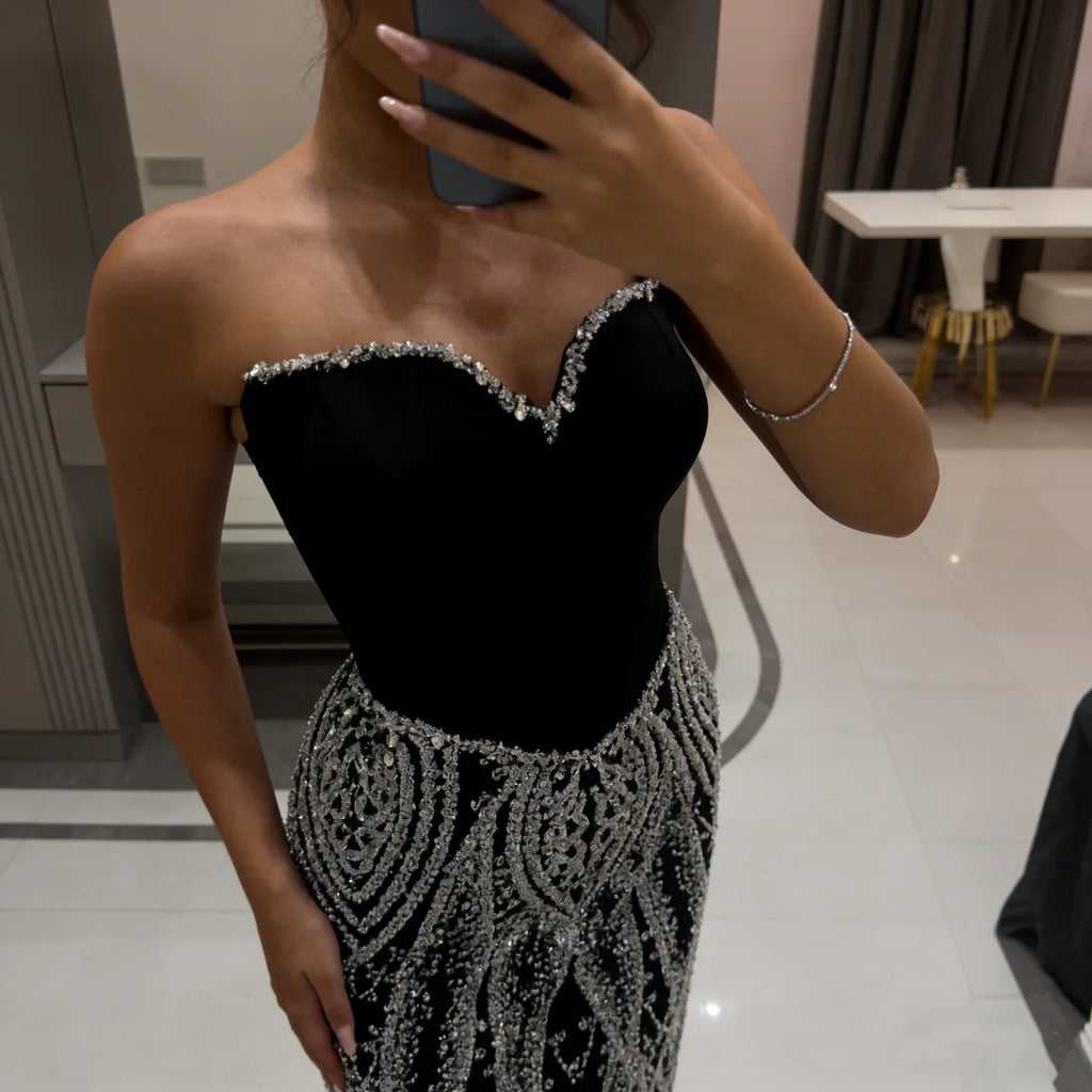 Serene Hill Black Mermaid Luxury Beaded Evening Dress 2026 Elegant Party Gowns for Women Customized DLA73408