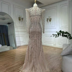 Serene Hill 2025 Pink Luxury Mermaid Pearls Beaded Dubai Evening Dress Gown for Formal Events DLA72826 Customized