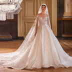 Vestidos De Novia Shining Long Sleeve Ball Gown Wedding Dress Beading Tulle Luxury Hochzeitskleid Button Back Gorgeous Trouwjurk