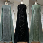 Elegant Dubai Sage Green Mermaid Evening Dress with Cape Sleeves Beaded Formal Gown Serene Hill 2025 Customized DLA72160A