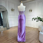 Serene Hill Customized Lilac Satin Split Strapless Mermaid Evening Dresses Beaded Party Gowns for Women Bridesmaid DLA72329